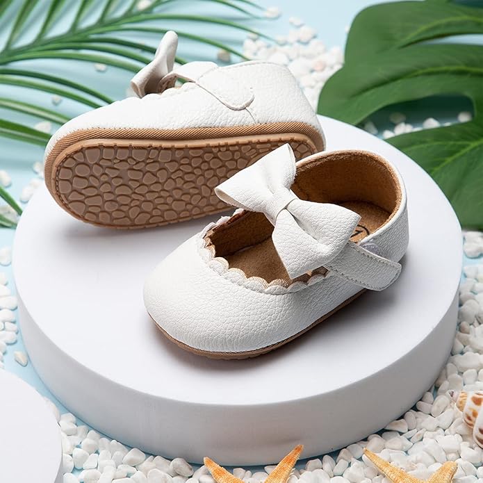 HsdsBebe Infant Baby Girls Mary Jane Flats Bow Non-Slip Soft Sole Princess Toddler First Walkers Sneaker Wedding Dress Shoes
