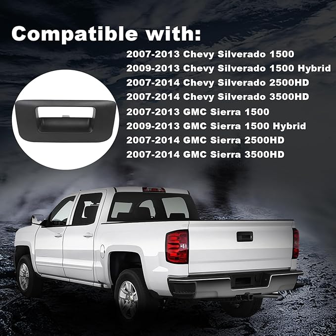 PIT66 Black Tailgate Handle Bezel Compatible with 2007 2008 2009 2010 2011 2012 2013 2014 Chevy SilveradoGMC Sierra GM1916107