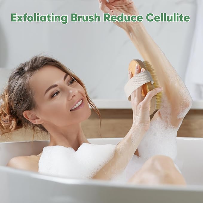 Dry Brushing Oval Brush, Soft-Bristled Bath Brush for Body, Wooden Exfoliating Shower Dry Brush for Smooth Skin, Circulation Improvement