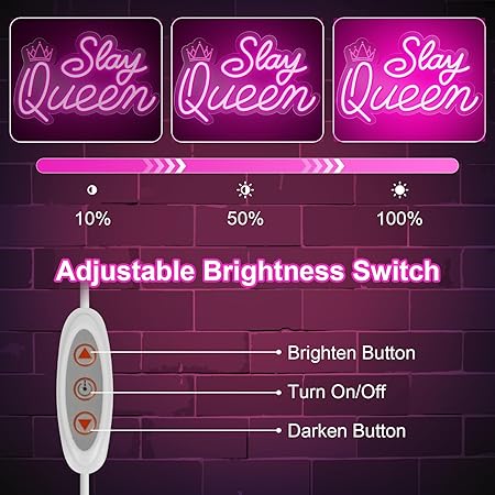 Slay Queen Neon Sign for Wall Decor, Adjustable LED Light Up Signs USB Powered Pink White Neon Sign for Girl Women Birthday Valentines Christmas Bedroom Dorm Wall Art Decor