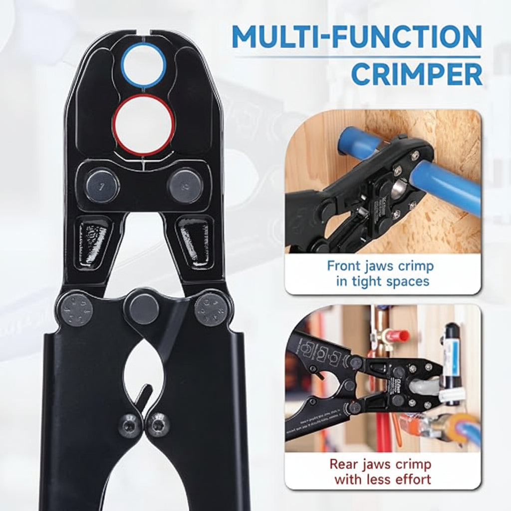 PEX Pipe Crimping Tool with Convertible 1/2" and 3/4" Jaws for Copper Rings – Meets ASTM F1807 Standard
