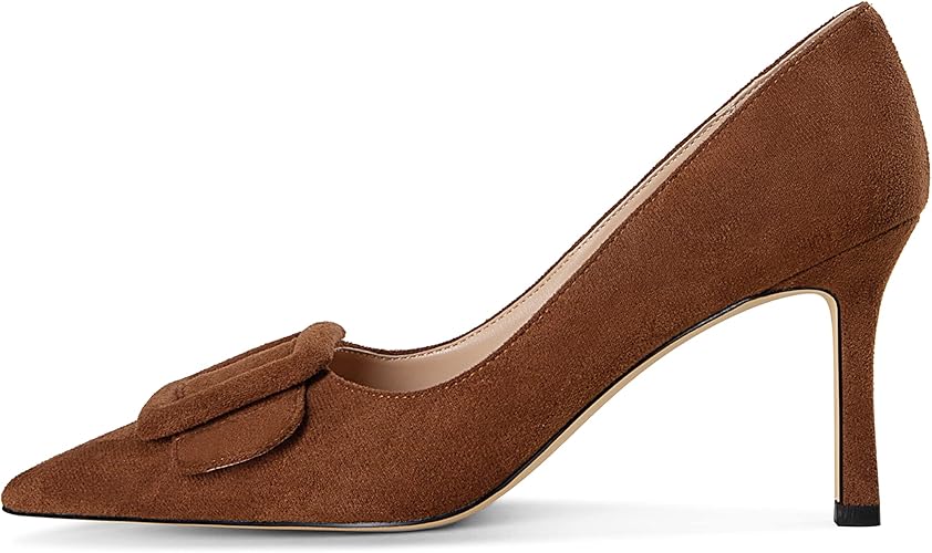 Women's Stiletto High Heel Pumps Wedding Party Closed Classic Dress Heeded Shoes with Square Buckle