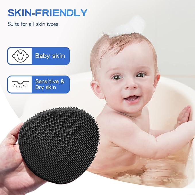 Manmihealth Soft Silicone Face Scrubber Exfoliator with Deep-Cleaning Silicone Shower Brush Body Scrubber Set(2 PCS), Super-Lathering, Gentle-Exfoliating and Massaging (Black2)