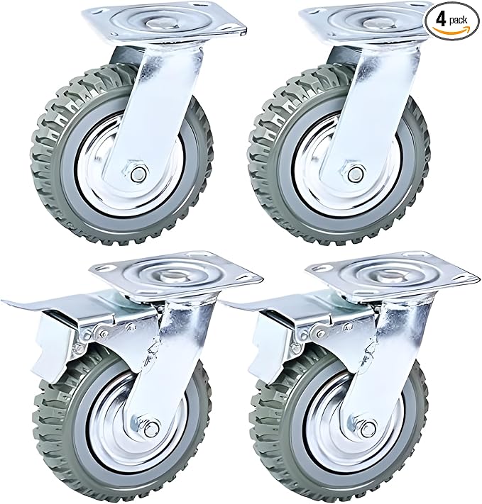 Nisorpa 4 Pack Heavy Duty Plate Casters Set 6 inch Swivel Wheel with Brake Anti-Skid 360 Degree Ball Bearing Castor Wheels(All Swivel,2PCS with Brake 2PCS Without)