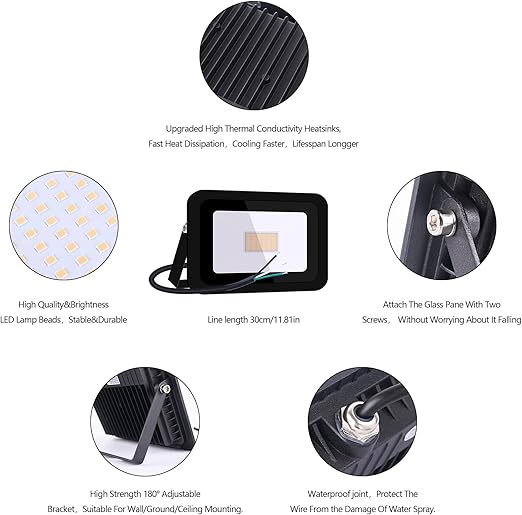 MIHEAL Ultra-Thin 10W 20W 30W 50W 100W LED Flood Light Spotlight Led Search Lamp 110V Floodlights for Outdoor Garden Street Square (Warm White, 30W)