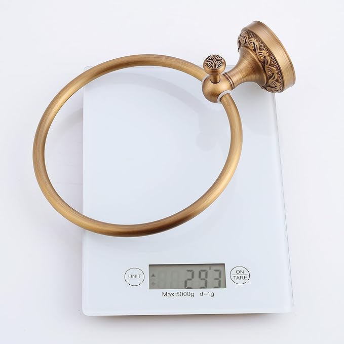 Wall Mounted Bathroom Towel Ring, Bath Towel Hanger Antique Brass Pattern Carving,Brushed Bronze