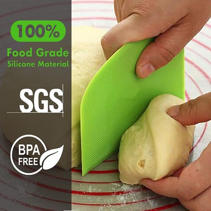 SURDOCA Dough Scraper Bench Scraper - 3P 4.7x3.7" Plastic Flexible Bowl Scraper, Sharp Edge Angles Cake Scraper. Non-Slip Bakeware Decorating Tools Sculpting Modeling Tools - BlueYellowGreen