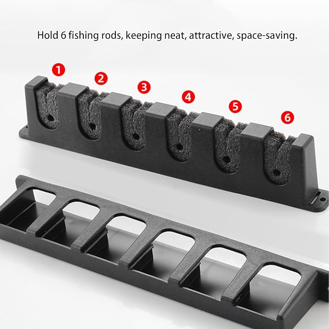 Fishing Rod Holder for Garage Vertical Wall Mounted Stores 6 Rods or Combos Fits Most Rod Diameters (Vertical Black, 1 Pair)
