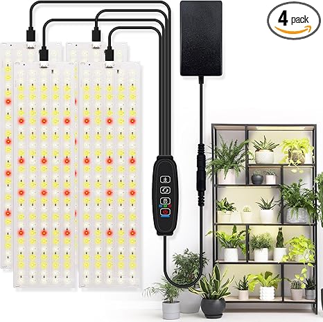 4-Pack Plant Grow Light, Full Spectrum LED, 540 LEDs, 3 Modes, 9 Dimmable Levels, Auto OnOff Timer 3912H, Black, Aluminum
