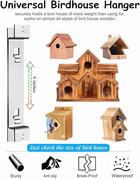 Quick Release Bird Box Hanger Bracket, GS Alderaul 4 Sets Galvanized Steel Bird House Mounting Bracket, Bluebird House Wall Mount, Bird Nesting Box Hanger for Owl House, Squirrel Nest Box, and More.