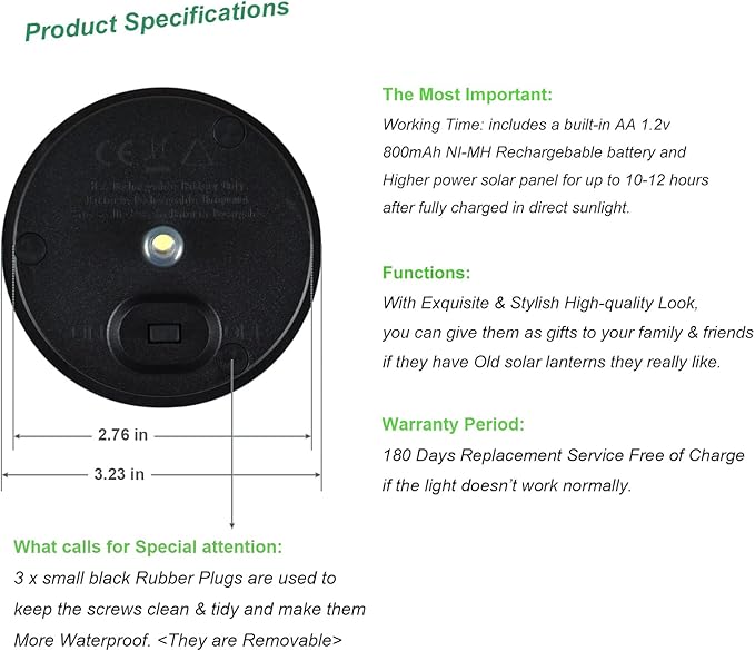 Solar Lanterns Replacement Top Pack of 2, Waterproof Round Solar Lights Replacement Part for Outdoor Hanging Lanterns Garden Patio Yard Deck Camping DIY Table Lights, Black