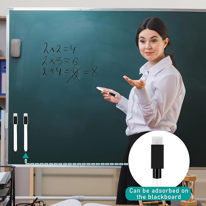 Mozeat Lens 12 Pcs Dry Erase Marker Magnetic White Fine Tip Magnetic Markers Whiteboard Markers with Eraser Marker for White Board Mini Dry erase Markers Dry Erase Pens for Office Home Black