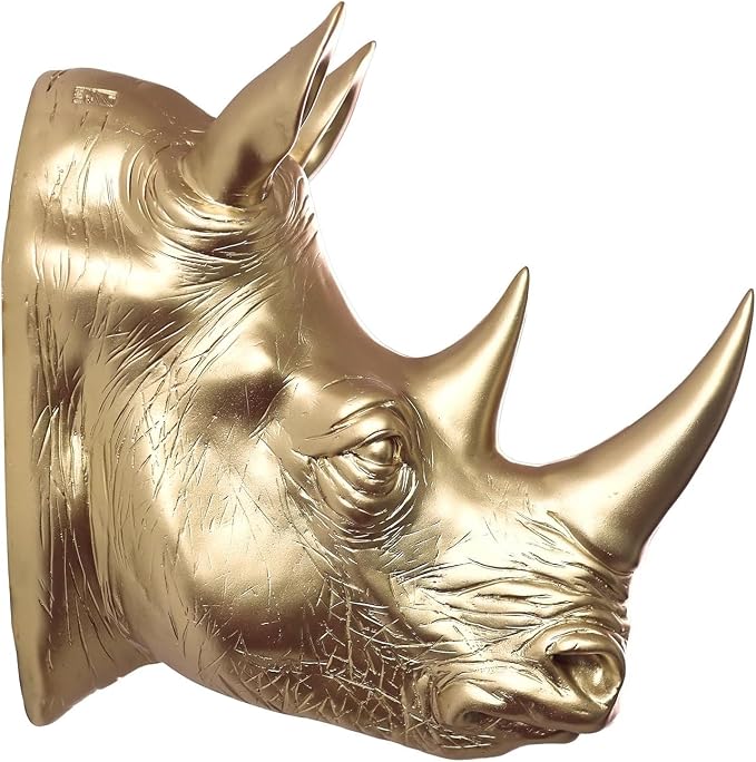 Hi-Line Gift Ltd Rhino Head Statue Wall Mount Art Gold Color