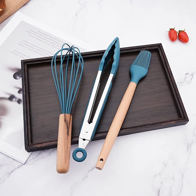 1pc Blue Silicone Kitchen Tong, Stainless Steel Food Tongs with Non-stick Silicone Tips for Serving Food, Locking Silicone Tong for Salad BBQ Serving Buffet Frying.
