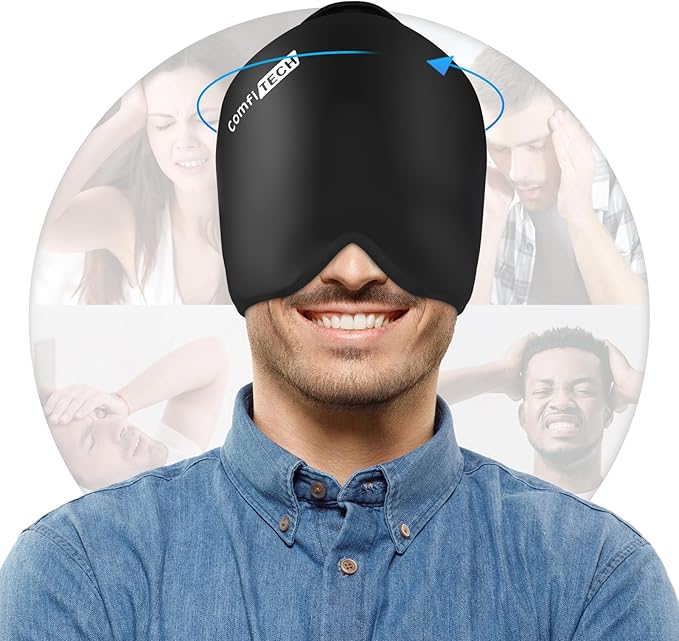 ComfiTECH Head Ice Pack Wrap Cold Cap Cooling Gel Hat, Large, Black