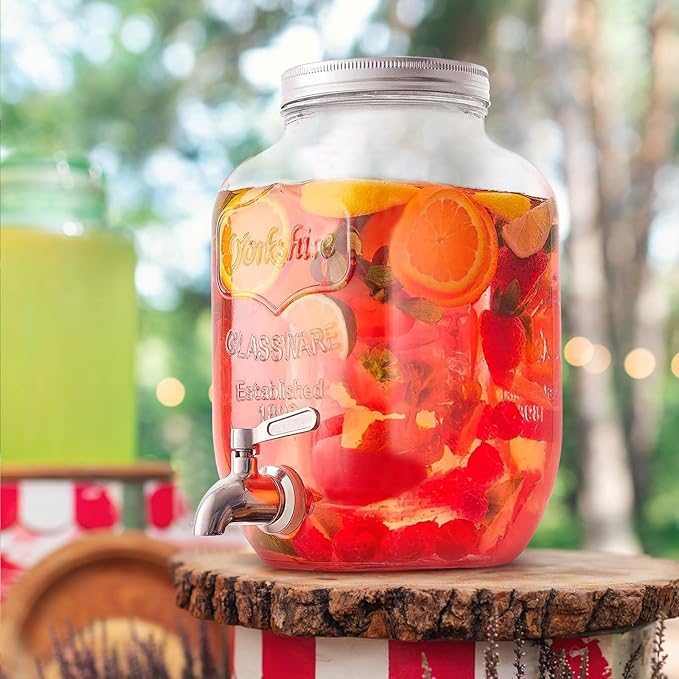 1-Gallon Drink Dispenser Glass Beverage Dispenser with Spigot Laundry Detergent Dispenser Juice Lemonade Dispenser for Parties- Serveware for BBQ, Picnic, Pool Party