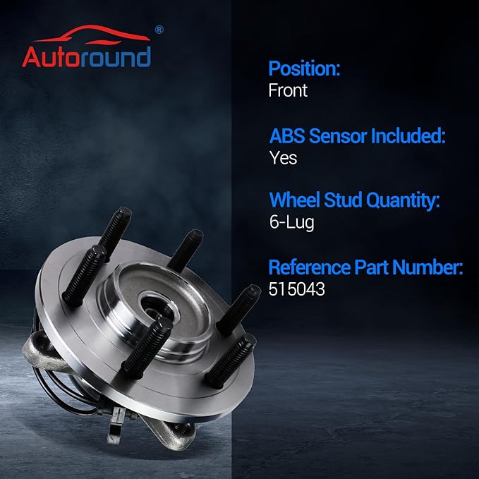 Autoround 515043 Front Wheel Bearing and Hub Assembly Fit for 4x4 4WD Ford Expedition & Lincoln Navigator 2000-2006, 6 Lug w/ABS