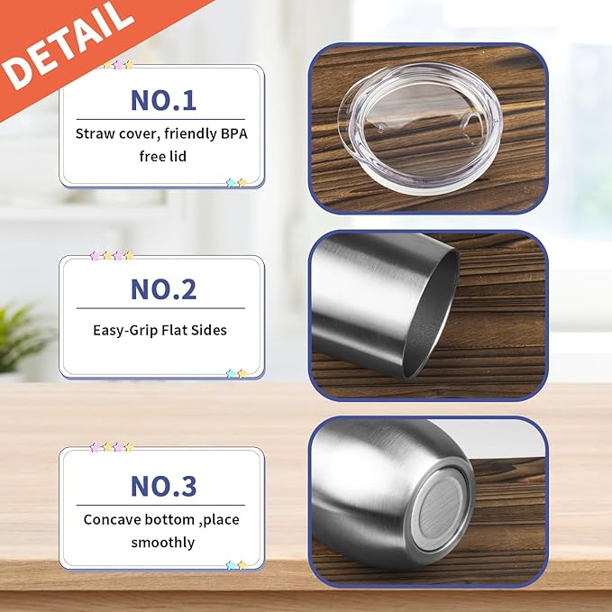 StarSpeed 12oz Wine Tumbler with lid, Stainless Steel Travel Mugs Stemless Double Wall Insulated Coffee Cup, Insulated Wine Glasses Travel Tumbler for Cold Hot Drinks(Silver, 1)