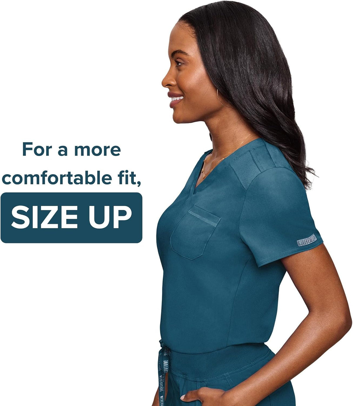 Women's V-Neck Scrub Top, Modern Fit Tuck-in Top with Stretchy Rib-Knit Shoulders and Chest Pocket - MC7448