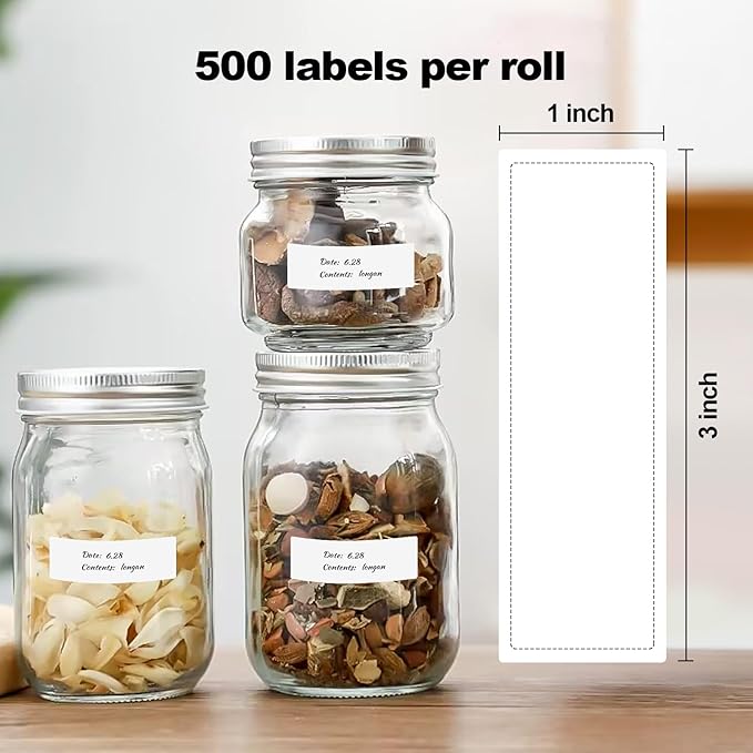 MaxGear 500 Removable Freezer Labels 1x3 Inch, Waterproof Oil Resistant Stickers for Food Containers Pantry Jars Organization, No Residue Easy Peel Design, 1 Roll