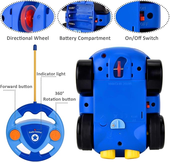 Liberty Imports My First Cartoon RC Remote Control Cars for Toddlers Ages 1-3, Radio Control Toy for Baby, Kids 18 Months (Police Car)