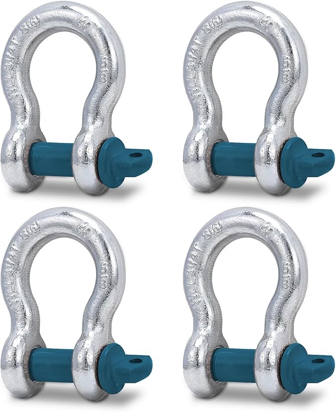 Leero 58" D Ring Shackles, 3.25 tons (7,165 Lbs) Working Load Limit, Clevis Shackle with 34" Alloy Screw Pin, Heavy Duty Shackles for Towing, Terrain Vehicle, Jeep, Trailer, Blue (4 Pack)