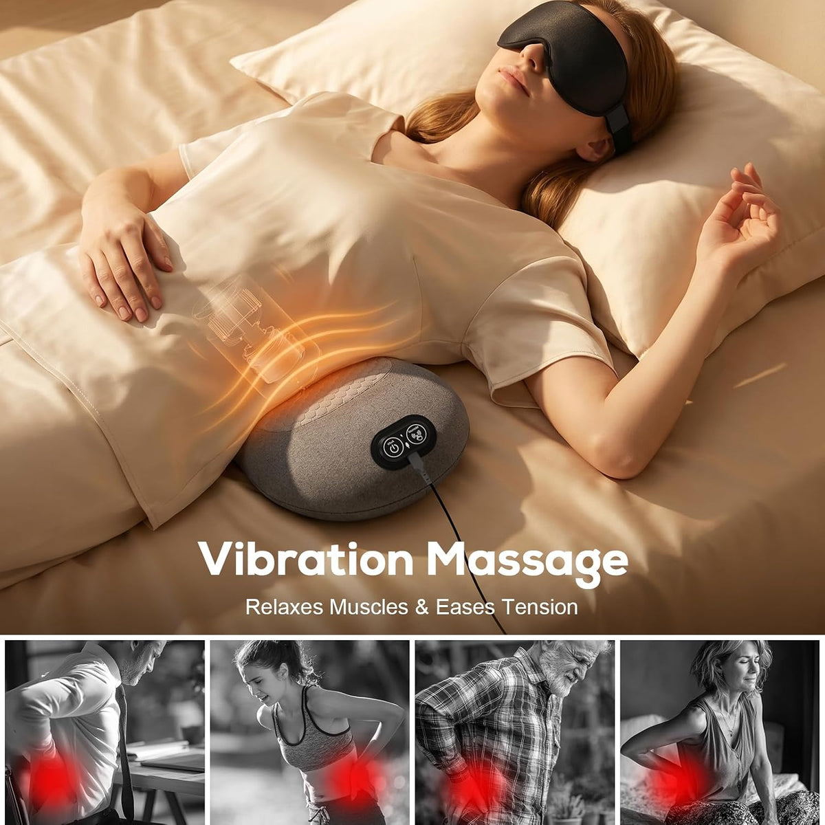 Freebody Upgraded 3-in-1 Lumbar Support Pillow with Heat, Vibration & Stretching, Ergonomic Electric Lumbar Pillow, Portable Lower Back Support Cushion for Home, Office, Car & Travel