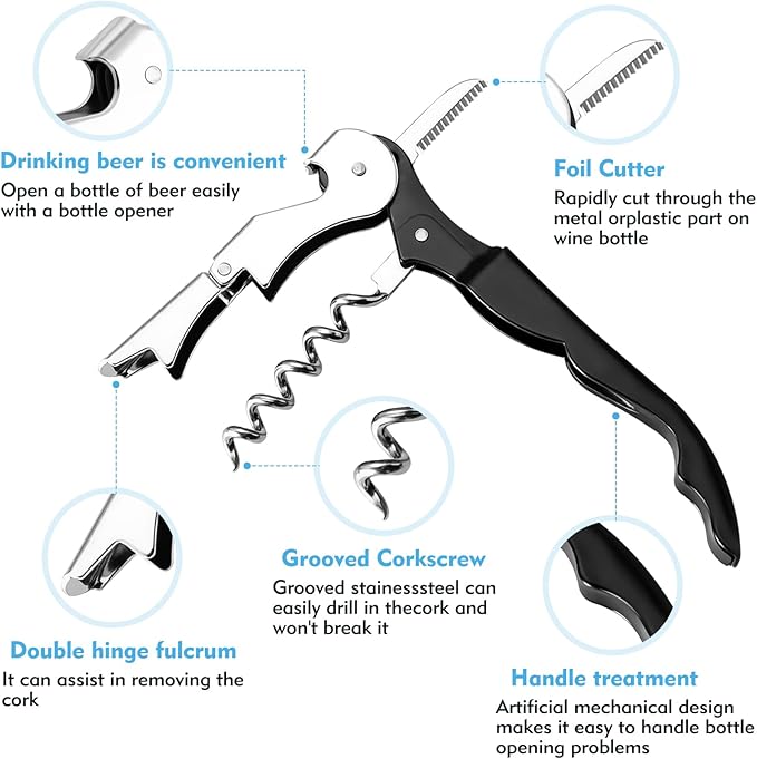 Wine Opener Professional Waiter's Corkscrew Wine Opener Set - Stainless Steel Wine Key with Foil Cutter, Multifunctional Bottle Opener for Wine Beer