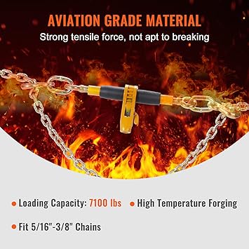 VEVOR Ratchet Chain Binder, 516"-38" Heavy Duty Load Binders, with G80 Hooks 7,100 lbs Secure Load Limit, Labor-saving Anti-skid Handle, Tie Down Hauling Chain Binders for Flatbed Truck Trailer, 4 P