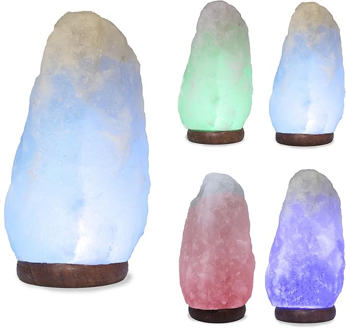 LED White-Color Changing Pure Himalayan Salt Lamp 7 Inches Tall with USB Adaptor and Wooden Base Himalite Carnival of Lights White_Salt_Lamp