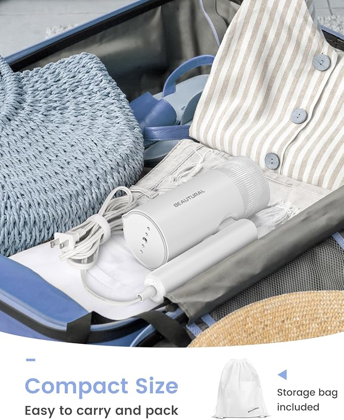BEAUTURAL Steamer for Clothes, Foldable Handheld Clothing Wrinkles Remover for Garments, 30-Second Fast Heat-up, Portable Fabric Steamer for 120V Countries, Not for Use in 220V Such as Europe
