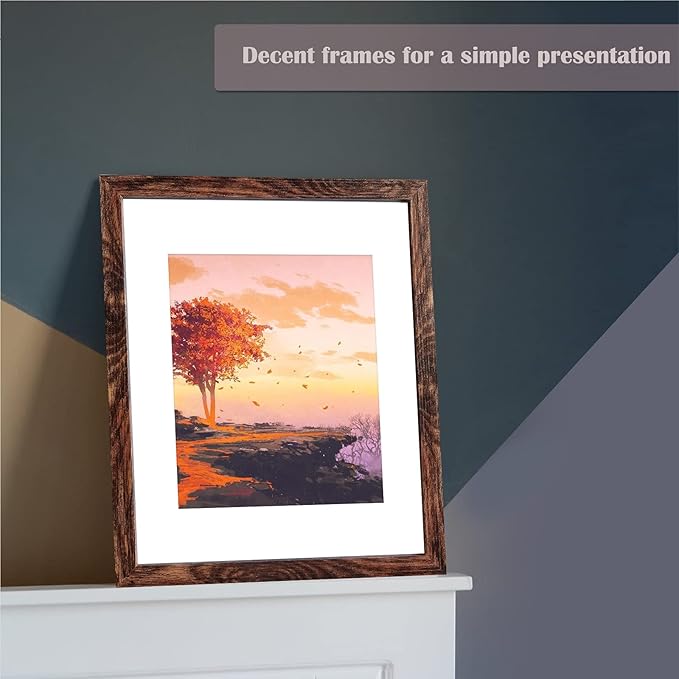 SESEAT 11x14 Picture Frame Pack of 4,Display Pictures 8x10 with Mat or 11x14 Without Mat,Wall Mounting Photo Frame, Rustic Brown