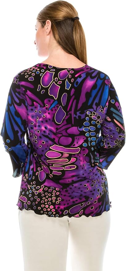 Jostar Women's Print T Shirt - 3/4 Sleeve Merrow Hem Round Neck Stretch Printed Casual Top Blouse