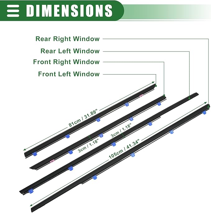 Motoforti Weatherstrip Window Trim Seal Belt Kit, Car Outside Window Seal Belt, for Honda Civic 2012-2015, ABS, 72450TR0A01, Black, 1 Set, Front Rear Left Driver Right Passenger Side