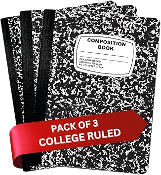 Composition Notebook Bulk 3 Packs, College Ruled Composition Notebook, Composition Books, 100 Sheets, 9-34" x 7-12", Black Marble Composition Notebook College Ruled, Perfect for School Supplies
