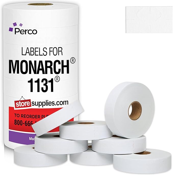 Perco Removable Adhesives Labels for Monarch 1131 Price Gun - 1 Sleeve, 20,000 Price Gun Labels