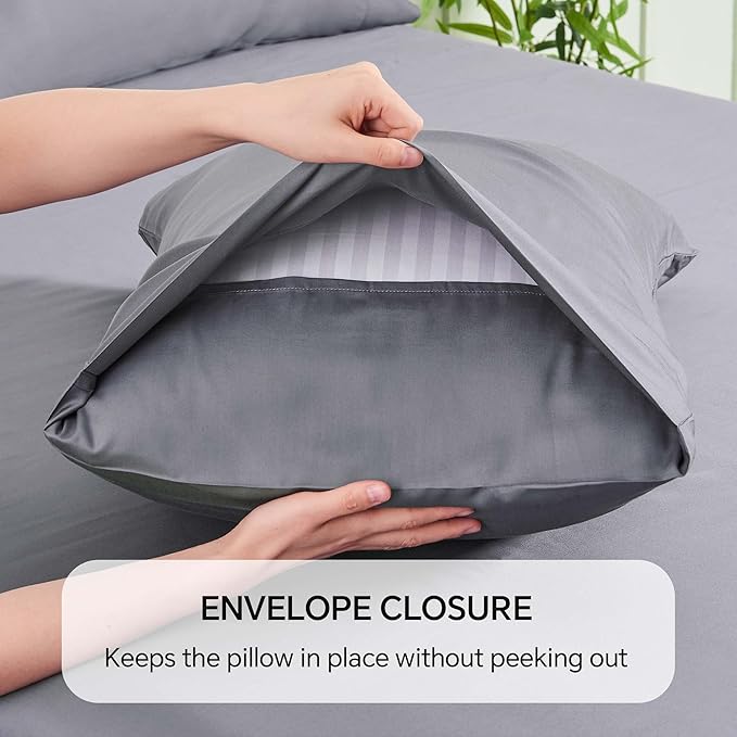 INFIIXSO Full Sheet Set Grey - 100 Rayon Derived from Bamboo, 4 Pieces Cooling Sheets Set, Deep Pocket up to 16", Soft Silky Luxury Bedding Sheets Pillowcases
