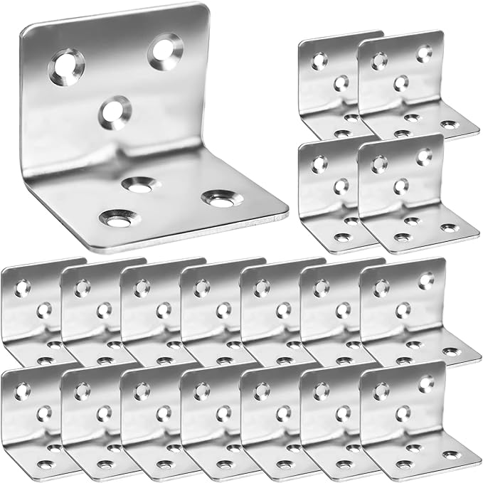 80Pcs Stainless Steel Angle Brackets,1.2 x 1.2 x 1.5 Wide Small Corner Brace for Joining Furniture, Heavy Duty 90 Degree L Shape Corner Bracket, Right Angle Bracket for Wood Cabinets Furniture