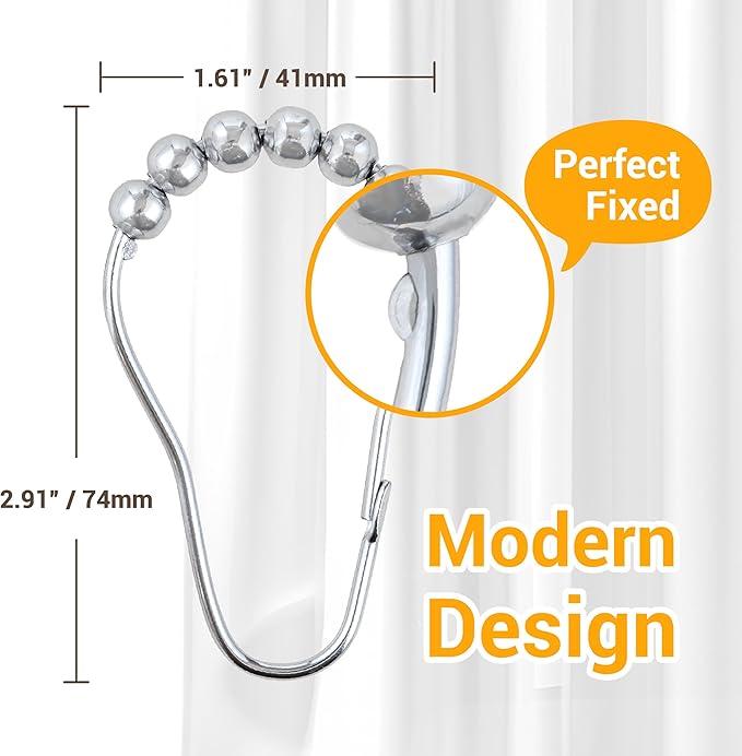 ikloo Shower Curtain Hooks for Bathroom, Decorative Curtain Rings for Shower Rods, Metal Shower Hook for Curtains, Rust Proof Stainless Steel, Shower Curtain Hangers, Set of 12, Chrome