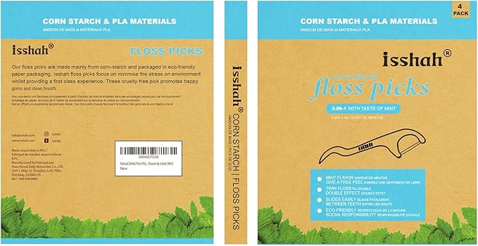 Natural Dental Floss Picks - 50 Count - PETA Approved, BPA Free, Vegan, Sustainable, Eco Friendly, Natural Dental Flossers by Isshah (Mint)