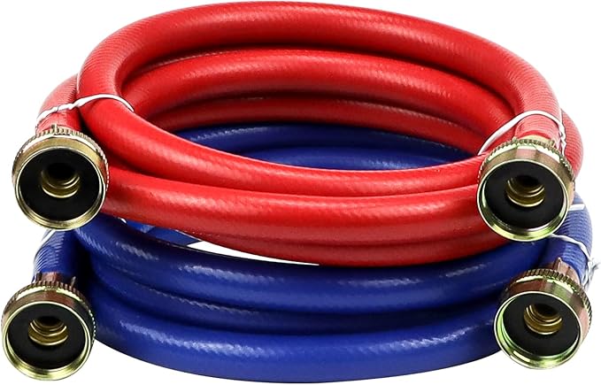 2 PACK Rubber 6FT Washing Machine Hoses Burst Proof Red and Blue Coded Washer Hoses for Hot and Cold Water 34" Connection Water Supply Lines by Fetechmate