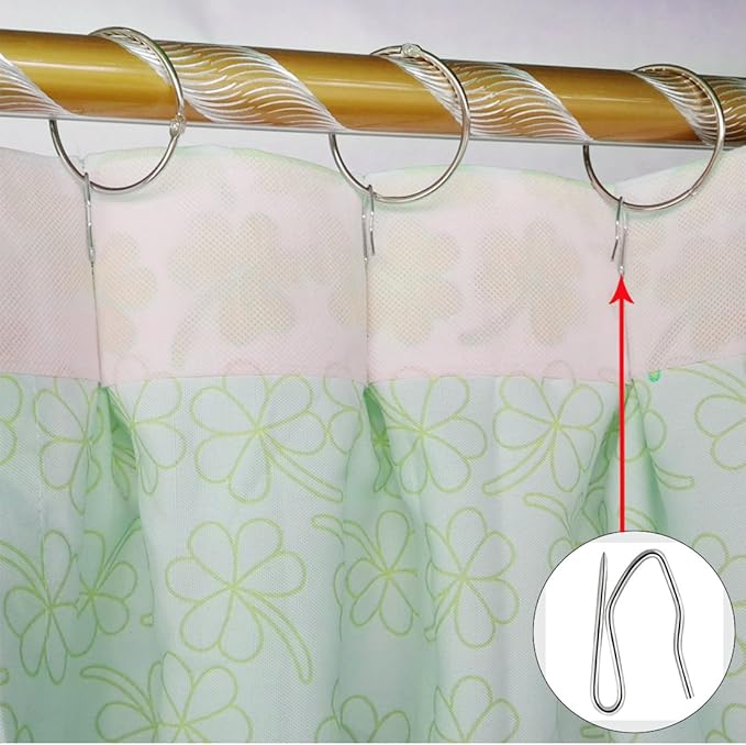 58 Pcs Metal Curtain Hooks, Nydotd Silver Rustproof Stainless Steel Plated Nickel Hooks Heavy-Duty Offset Pin-On Drapery Hooks for Window Curtain, Door Curtain and Shower Curtain(1.2" x 1")
