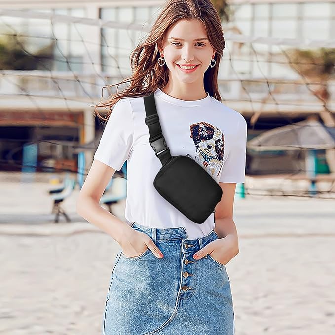 Belt Bag for Women Fanny Pack Crossbody Bags for Women Fashion Waist Packs with Adjustable Strap Gifts for Teenage Girls Women Men (Black)