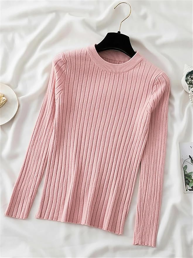 Knit Soft Jumper Tops Autumn Winter O-Neck Pullovers Sweaters Long Sleeve Slim-Fit Tight Sweater