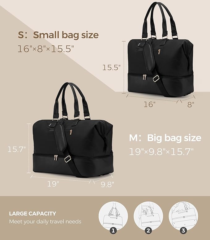 Weekender Bags for Women, Large Travel Duffel Bag with Shoes Compartment, Carry On Overnight Tote Bags with Toiletry Bags, Gym Duffel Bags with Wet Pocket, Hospital Bags for Labor and Delivery