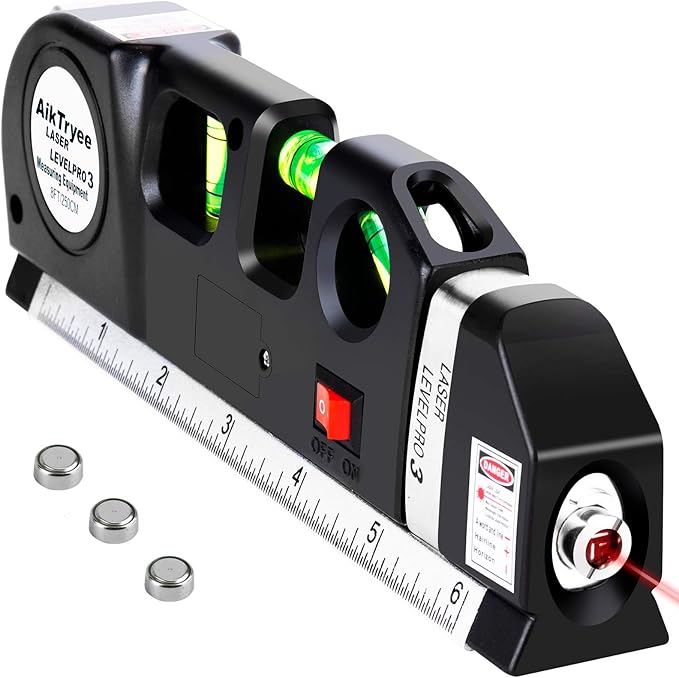 Laser Level Line Tool, Multipurpose Laser Level Kit Standard Cross Line Laser leveler Beam Tool with Metric Rulers 8ft2.5M for Picture Hanging cabinets Tile Walls by AikTryee.