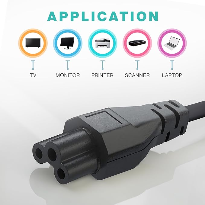 3 Prong AC Laptop Power Cord 5Ft Universal Power Cable 125V for Dell HP LG Lenovo Asus Acer Toshiba Sony LaptopsNotebooks, Monitors, Printers, Scanners NEMA 5-15P to C5 Power Cable
