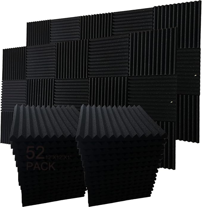 52 black Acoustic Foam Panel Wedge Studio Soundproofing Wall Tiles 12" X 12" X 1"