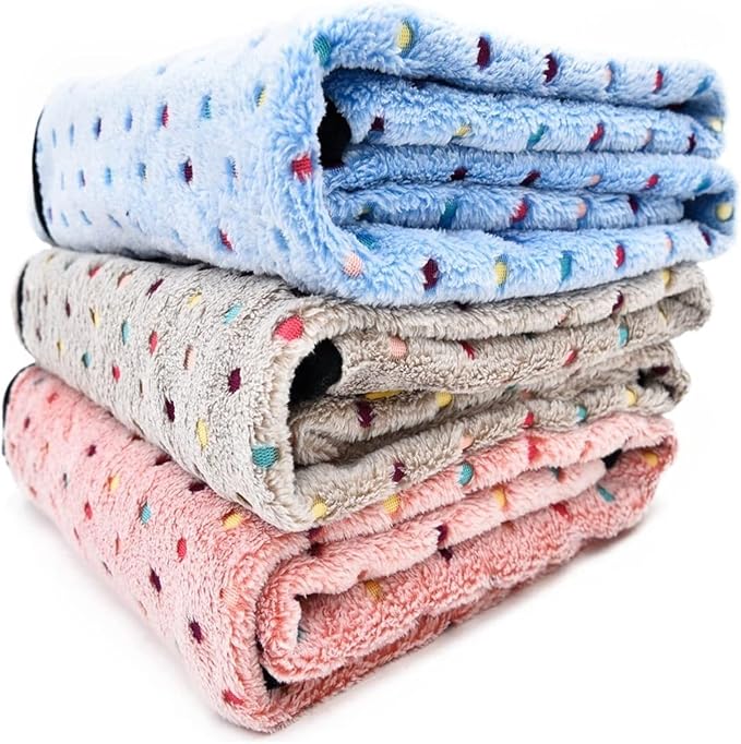 Dog Blanket with Colorful Dots Warm Soft Fuzzy Pets Blankets Small Medium Large Dogs Cats Reversible Pet Blanket Washable Couch Bed Protector Cover, Grey, 16" x 24"