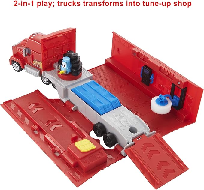 Mattel Disney and Pixar Cars Transforming Mack Playset, 2-in-1 Toy Truck Tune-Up Station with Launcher, Lift More